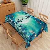 Aperturee - Aperturee Green Halloween Rectangle Tablecloth with Graveyard and Full Moon for Spooky Zombie Apocalypse Party